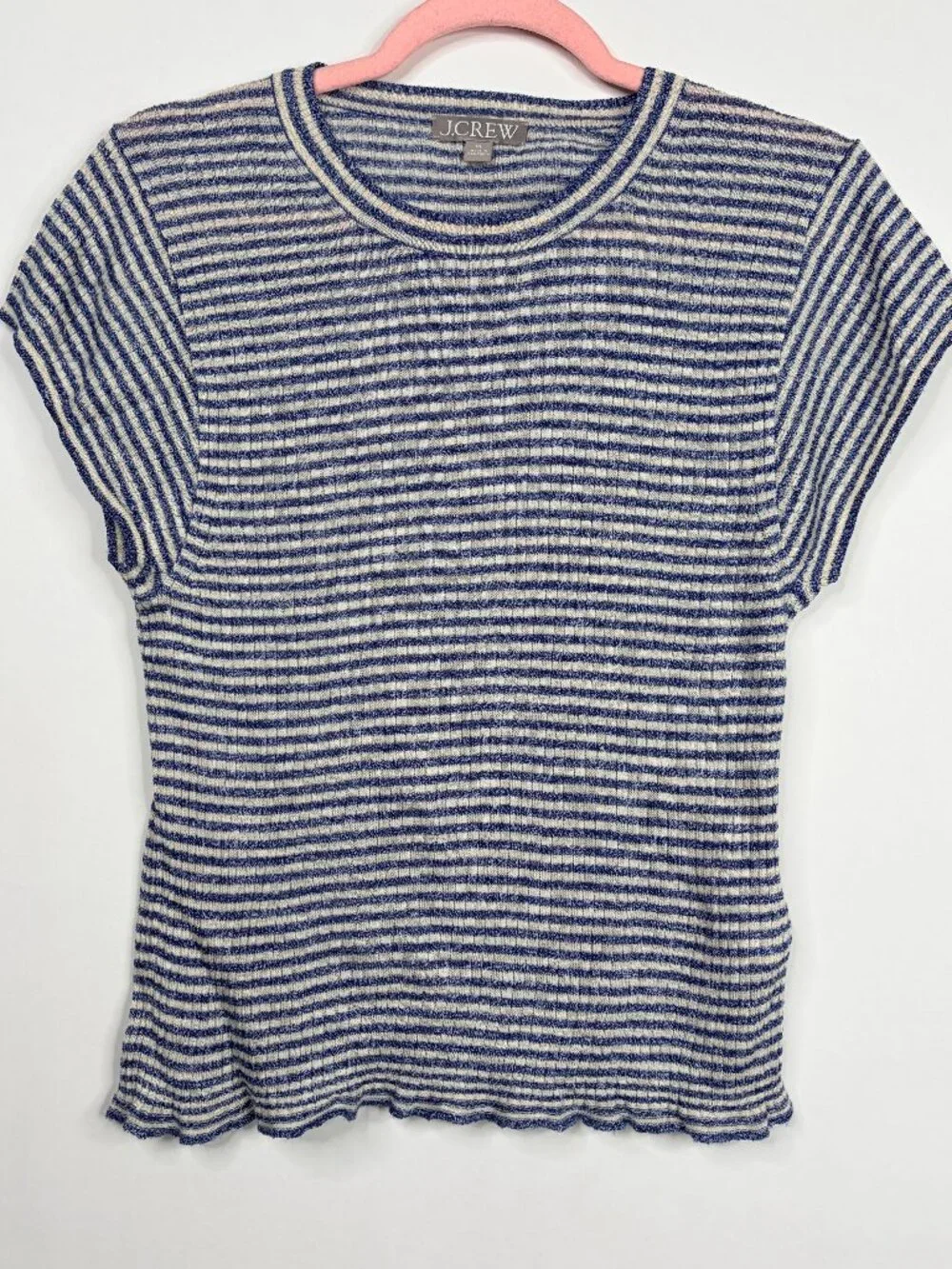 J. Crew Striped Cap Sleeve Tee Blue White XL #A3083